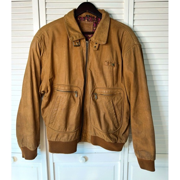 Mixed Blues Other - Mixed Blues Vintage Leather Bomber Jacket Men's L Brown Suede Aztec 80s 90s